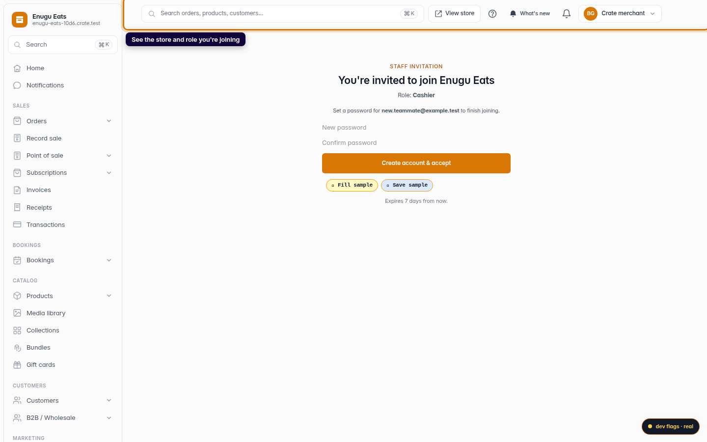 Accept a staff invitation: step 1 (web)