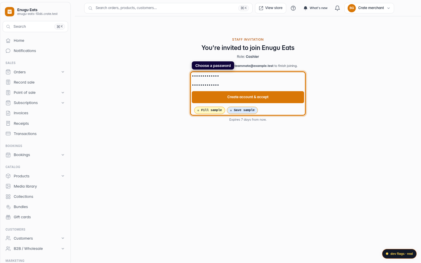 Accept a staff invitation: step 2 (web)