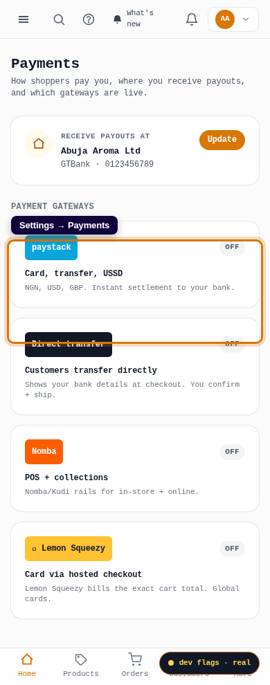 Accept direct bank transfer: step 1 (mobile)