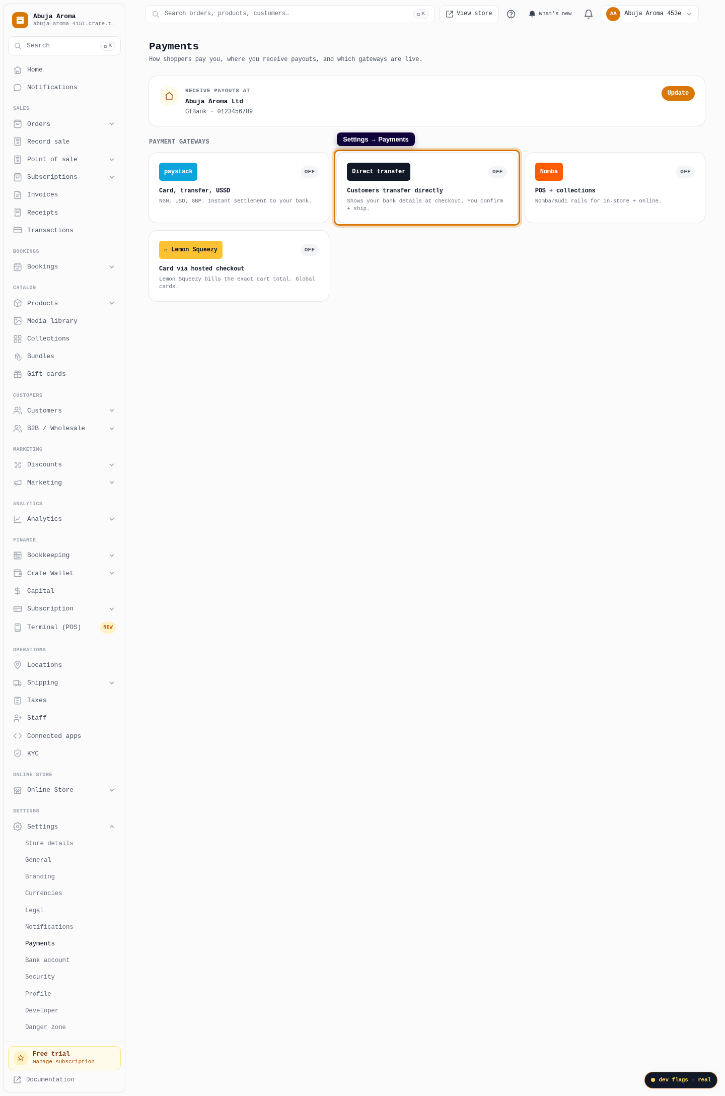 Accept direct bank transfer: step 1 (web)
