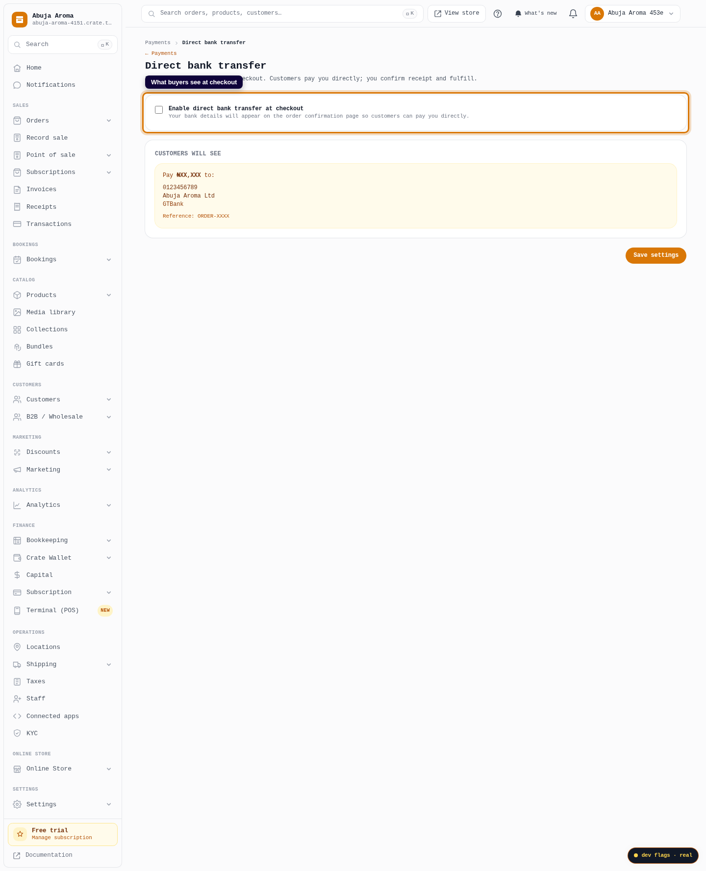 Accept direct bank transfer: step 3 (web)
