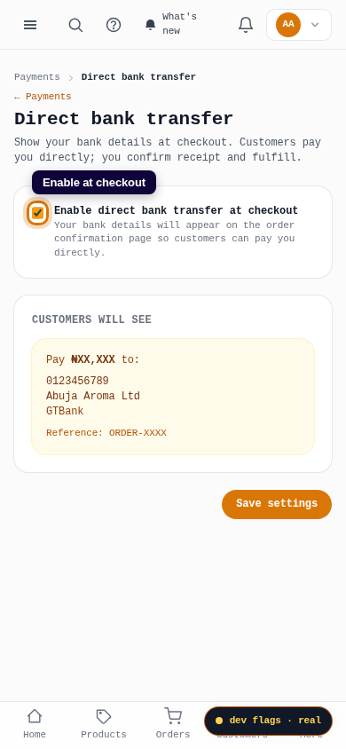 Accept direct bank transfer: step 4 (mobile)
