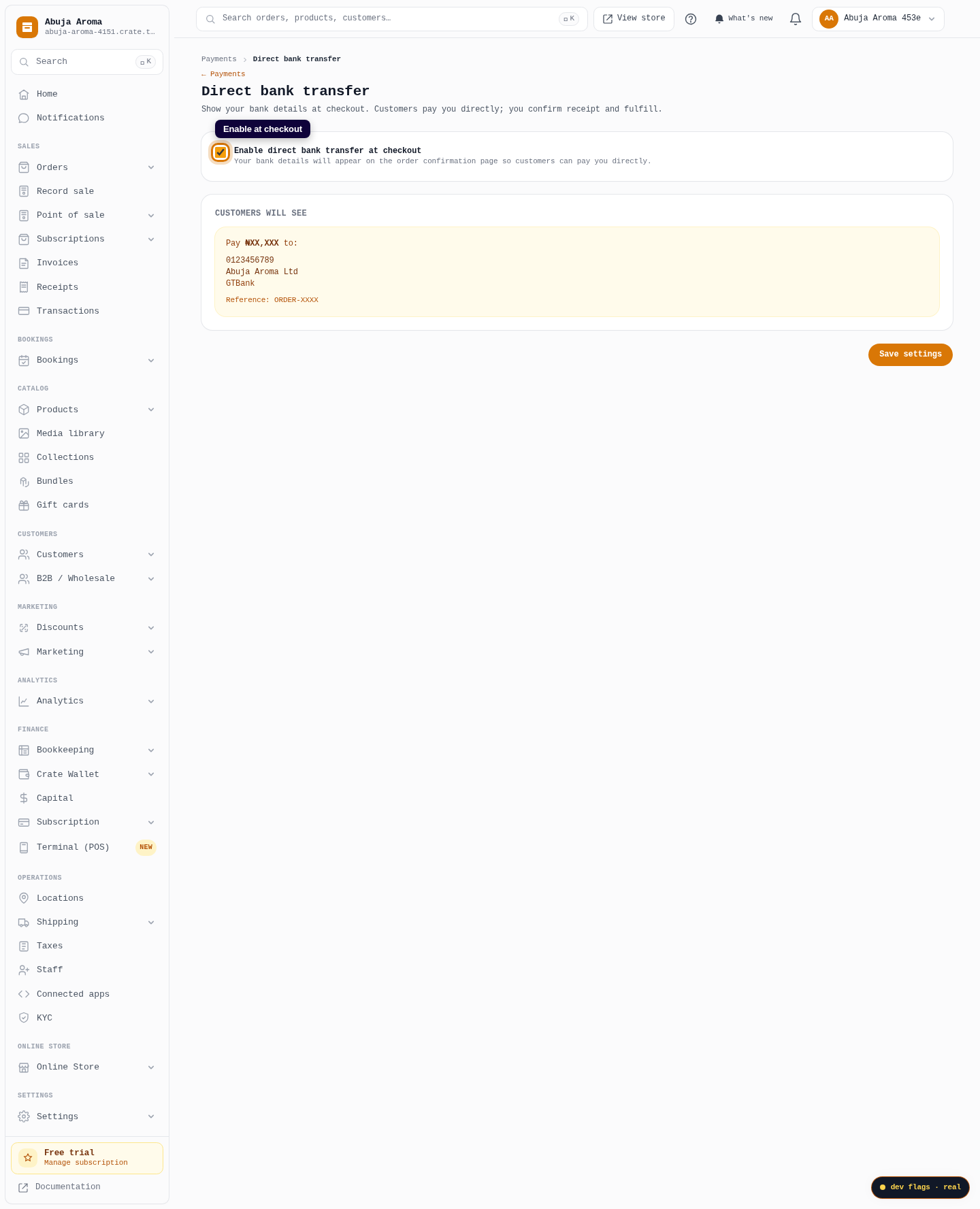 Accept direct bank transfer: step 4 (web)