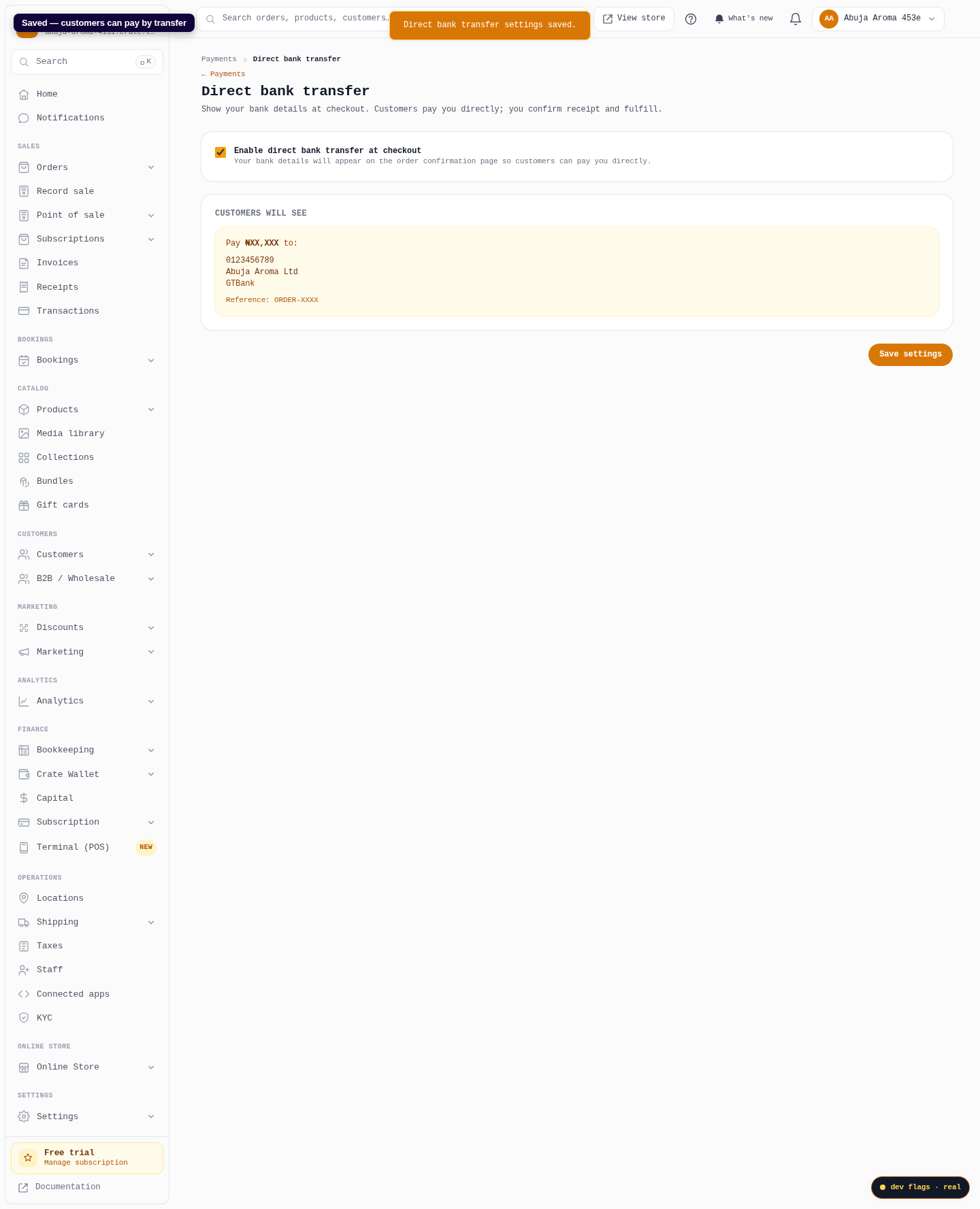 Accept direct bank transfer: step 5 (web)