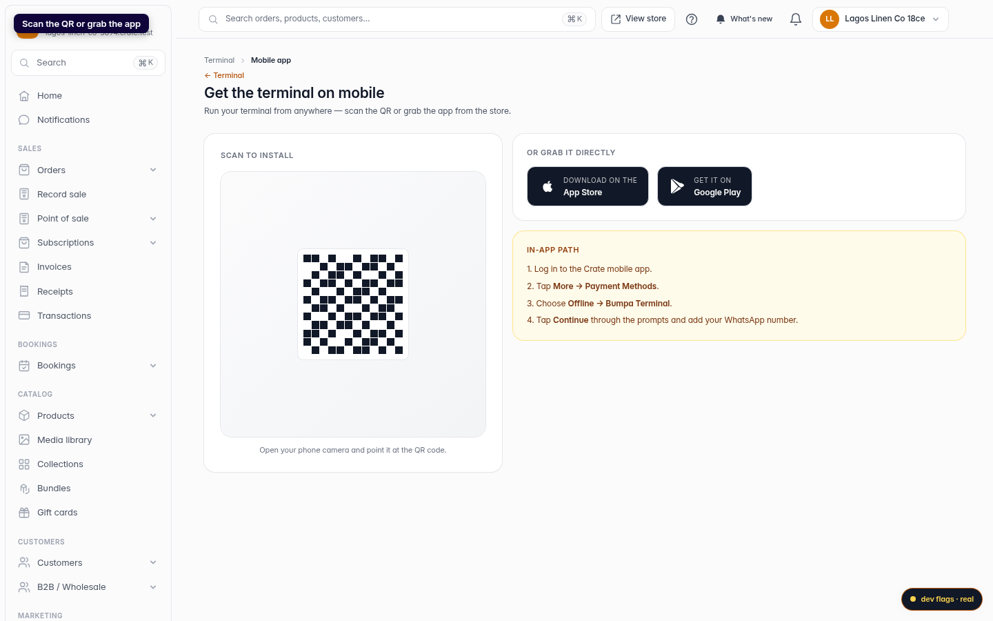 View your Terminal on the mobile app: step 2 (web)