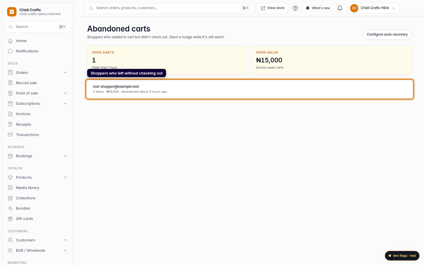 Recover abandoned carts: step 1 (web)