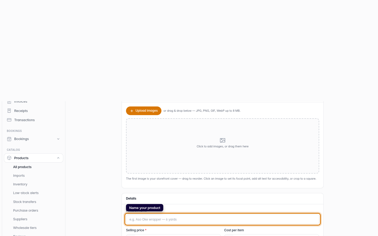Add a product: step 3 (web)