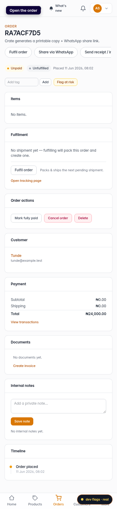 Add a note when you send an invoice: step 1 (mobile)
