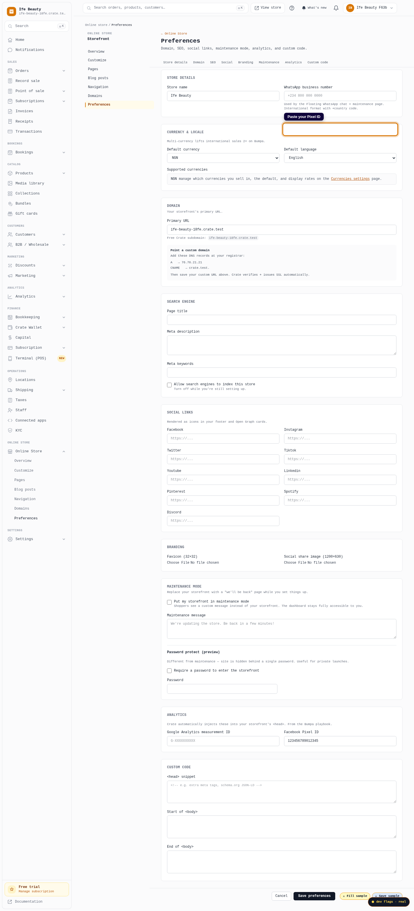 Add your Facebook Pixel: step 3 (web)