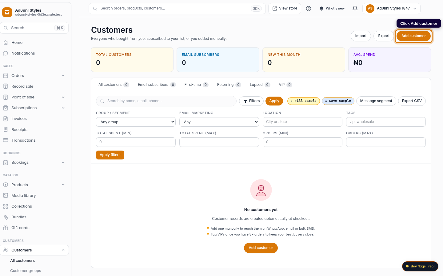 Adding a customer: step 2 (web)