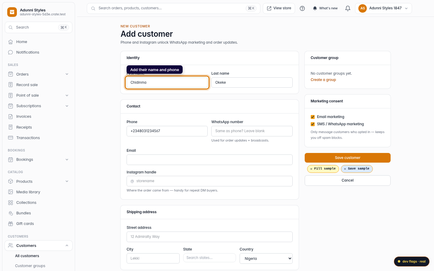 Adding a customer: step 3 (web)