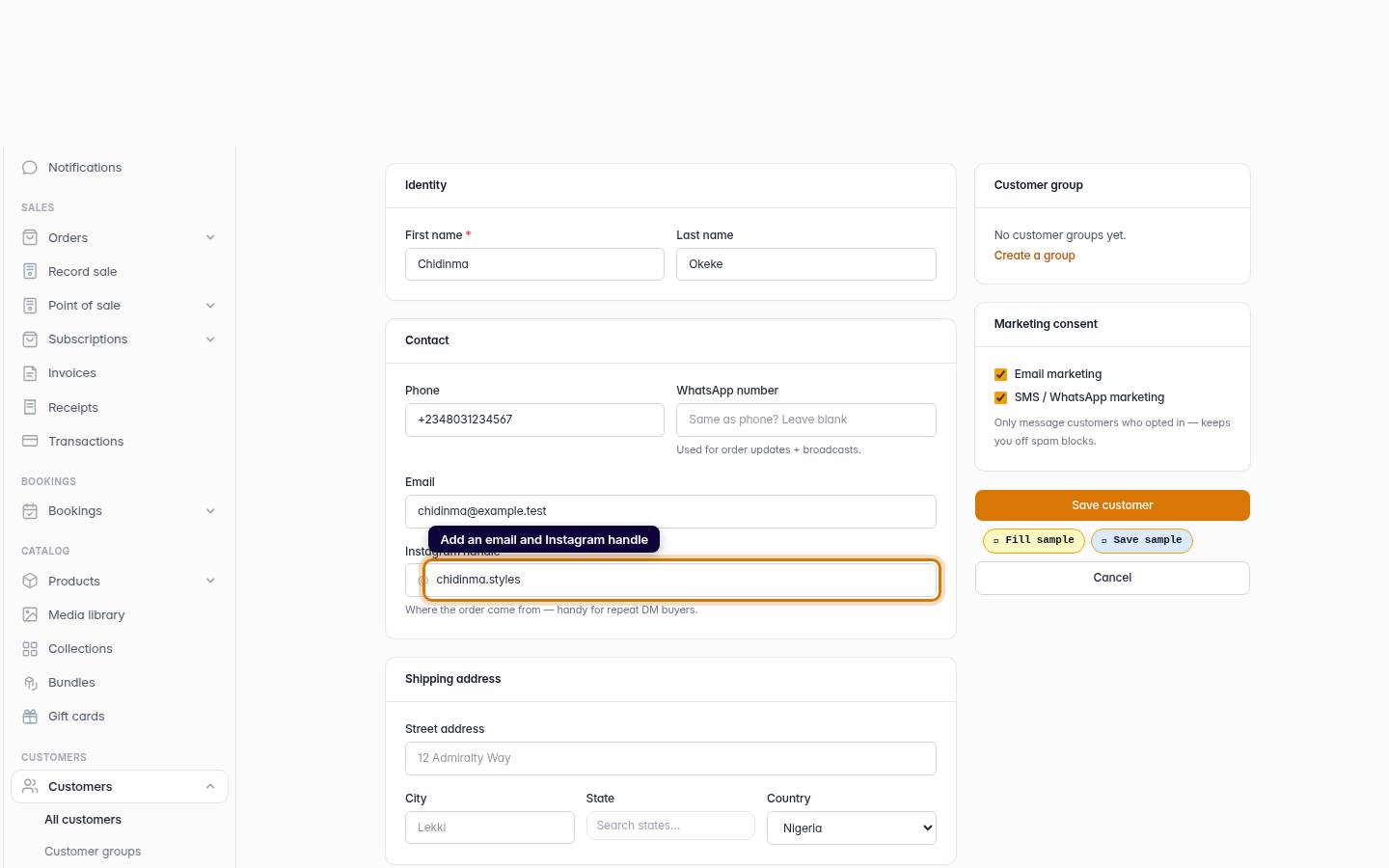 Adding a customer: step 4 (web)