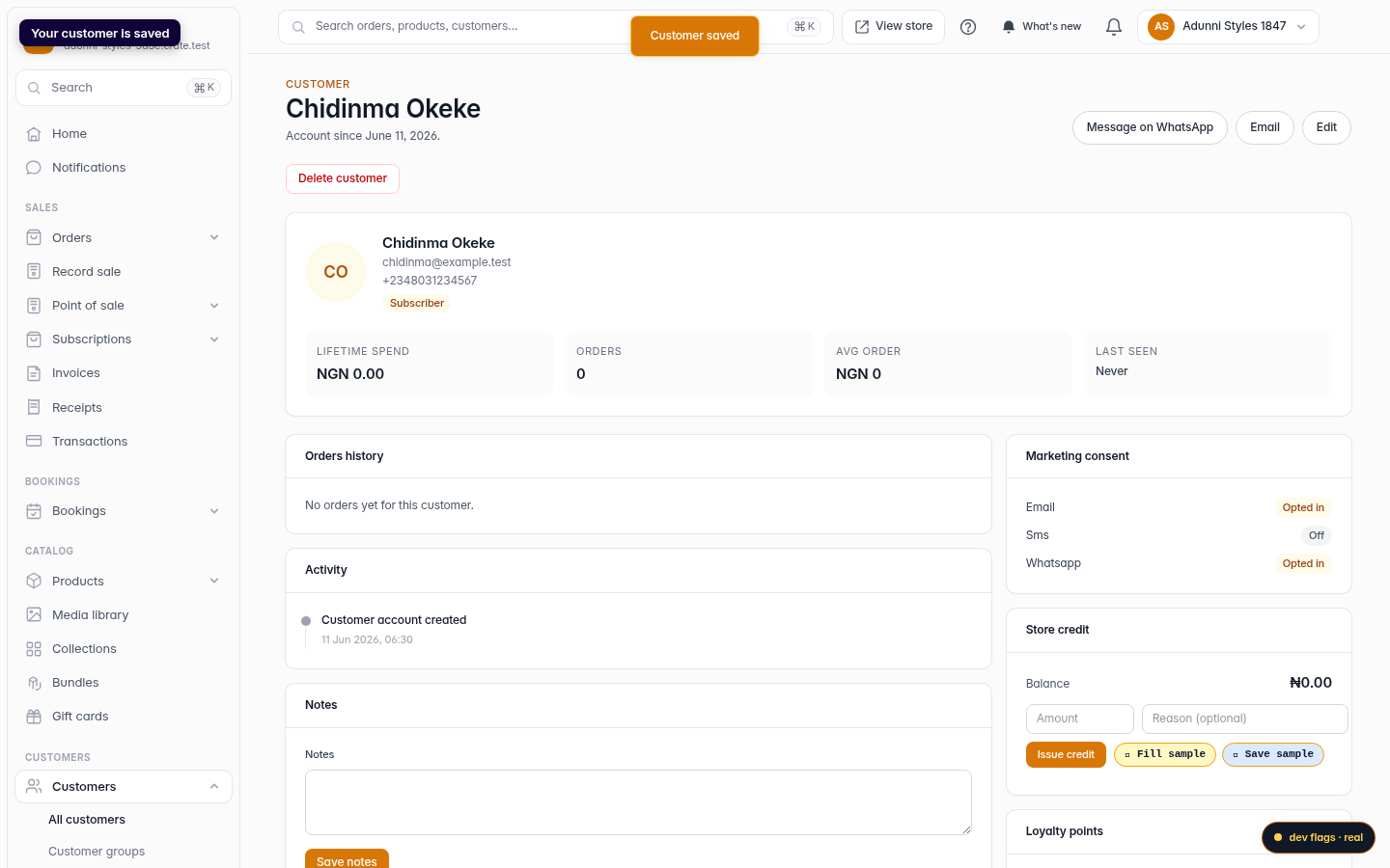 Adding a customer: step 5 (web)
