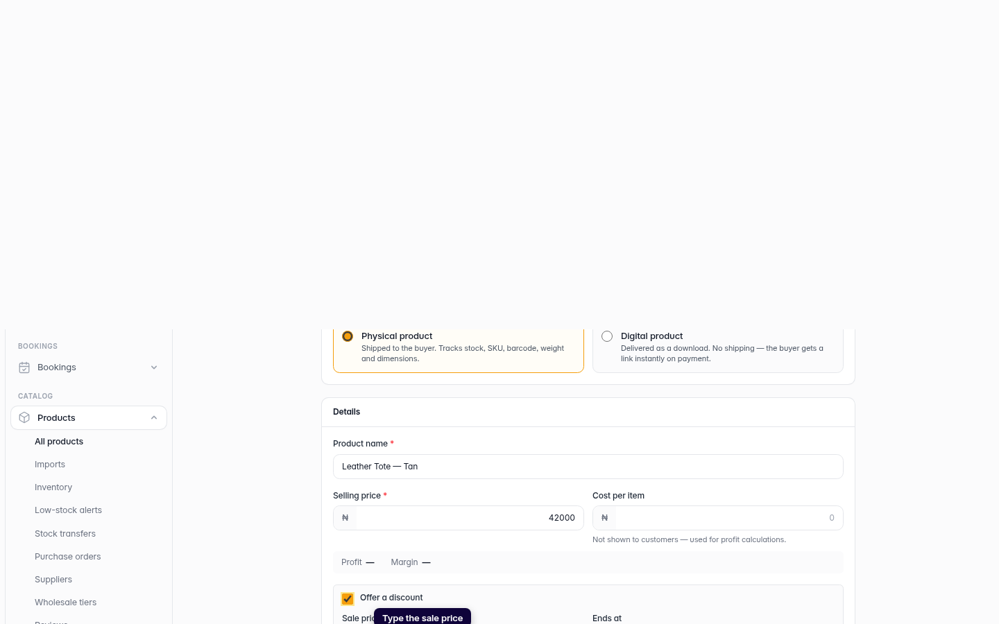 Put a single product on sale: step 4 (web)