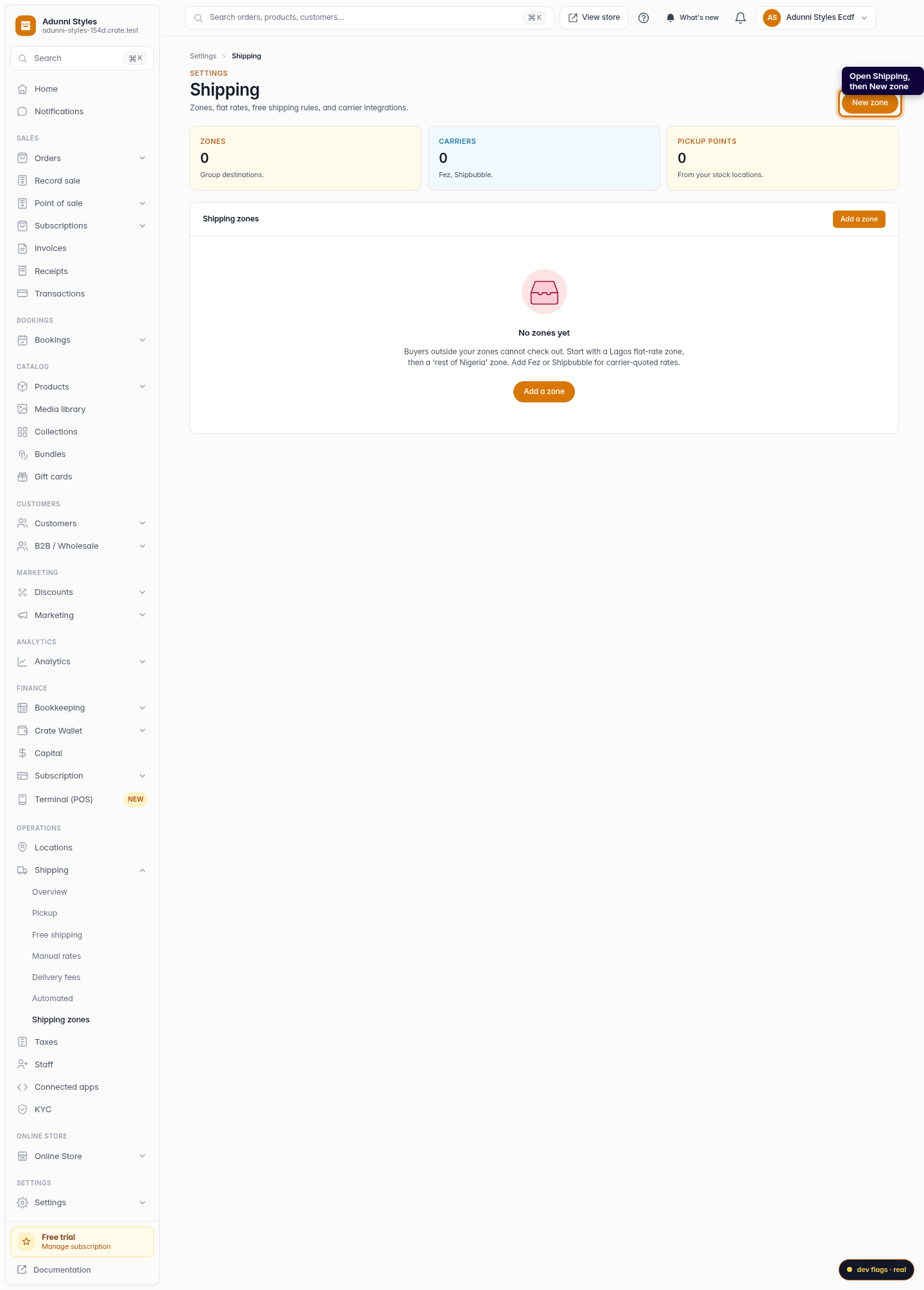 Add a manual shipping price: step 1 (web)