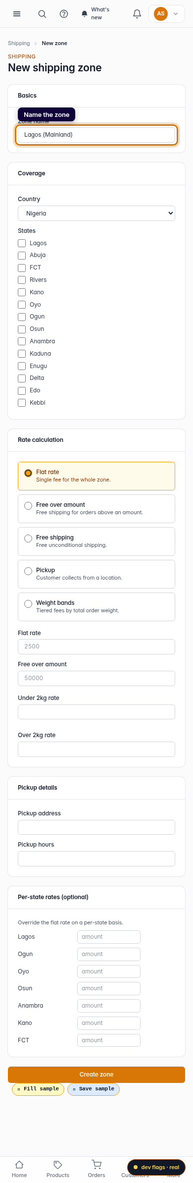 Add a manual shipping price: step 3 (mobile)