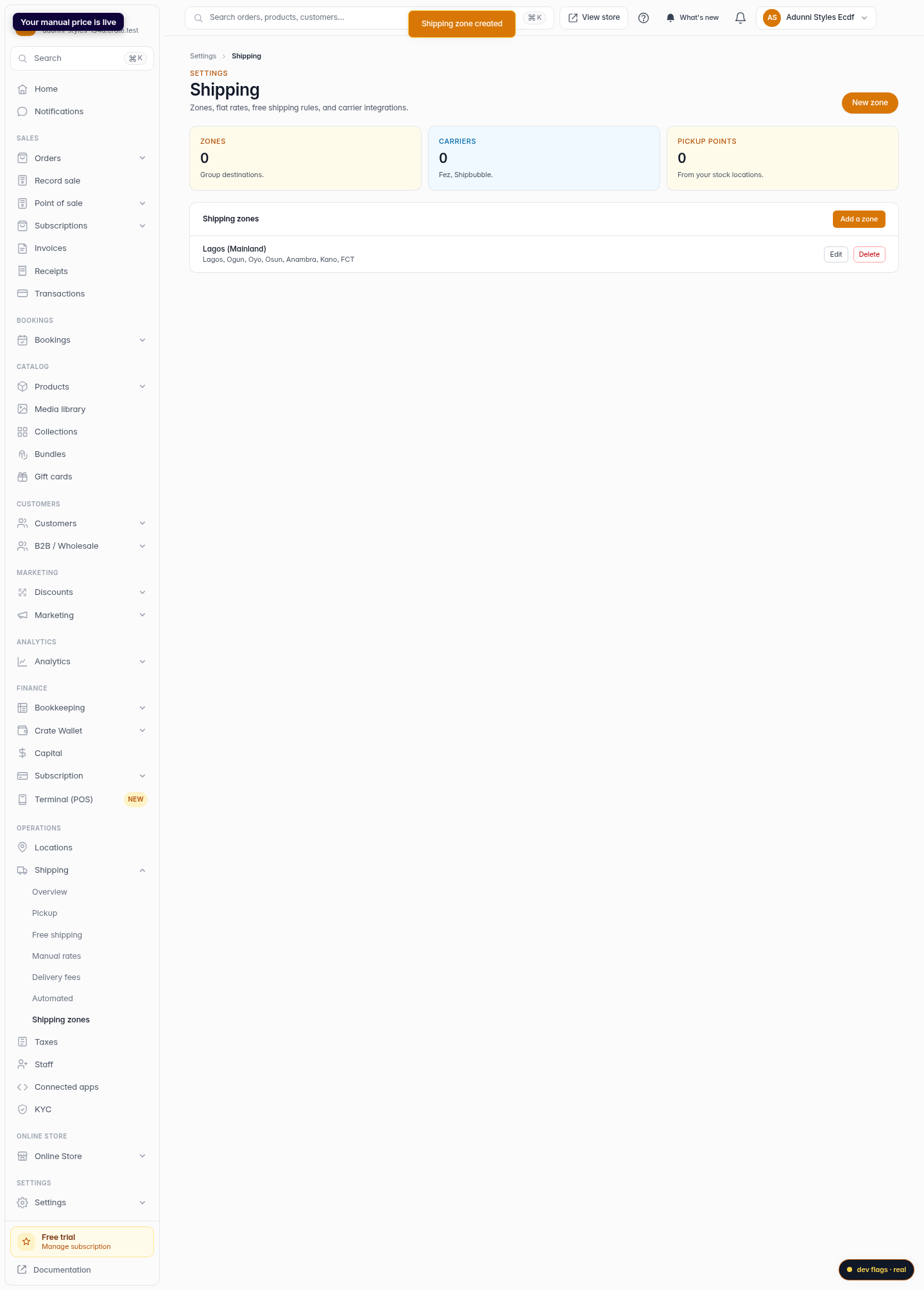 Add a manual shipping price: step 6 (web)