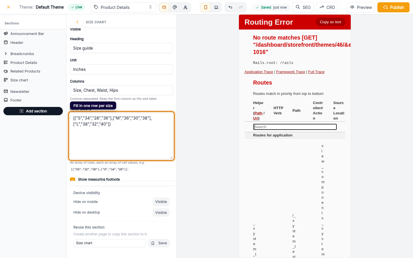 Adding a size chart to your store: step 4 (web)