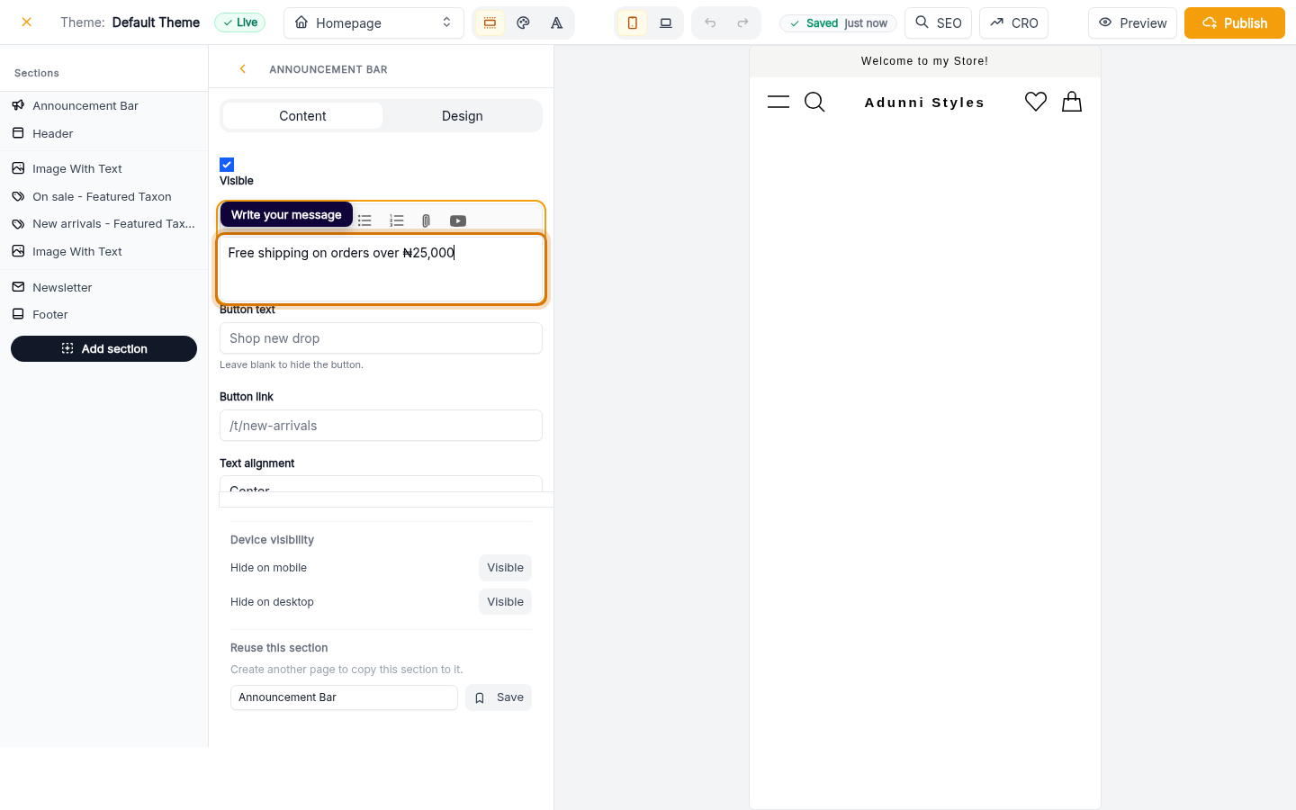 Add a store banner: step 3 (web)