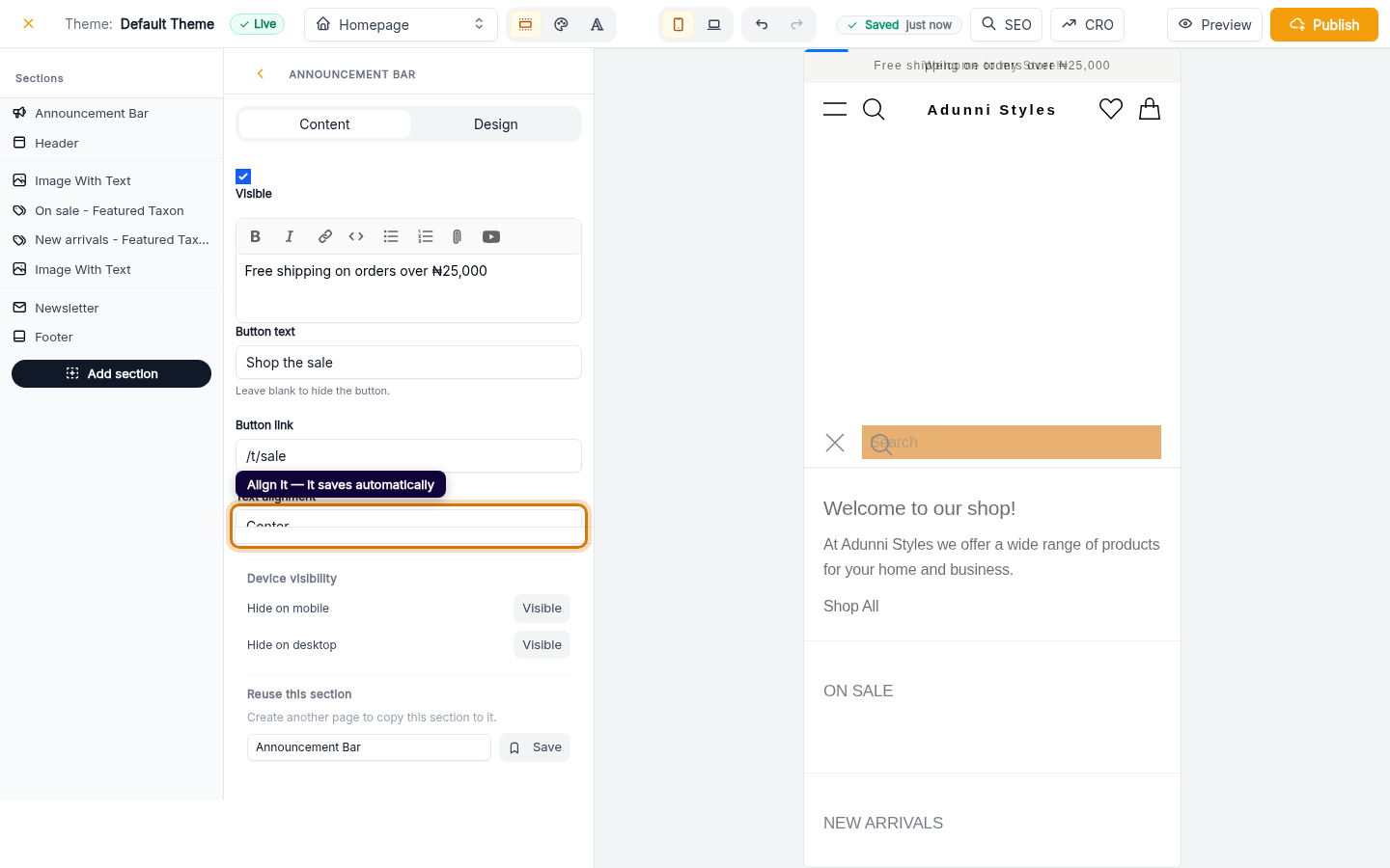 Add a store banner: step 5 (web)
