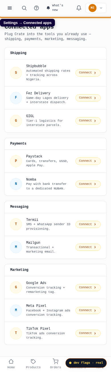 Find bank transfer in Connected apps: step 1 (mobile)