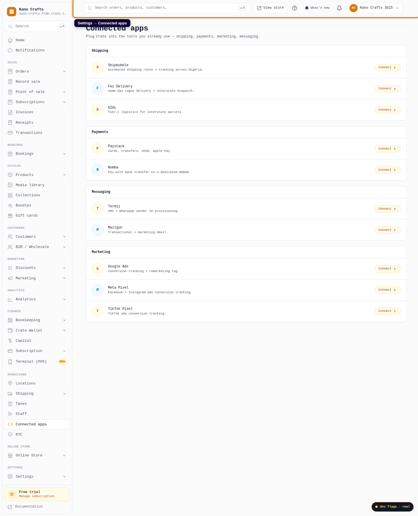 Find bank transfer in Connected apps: step 1 (web)