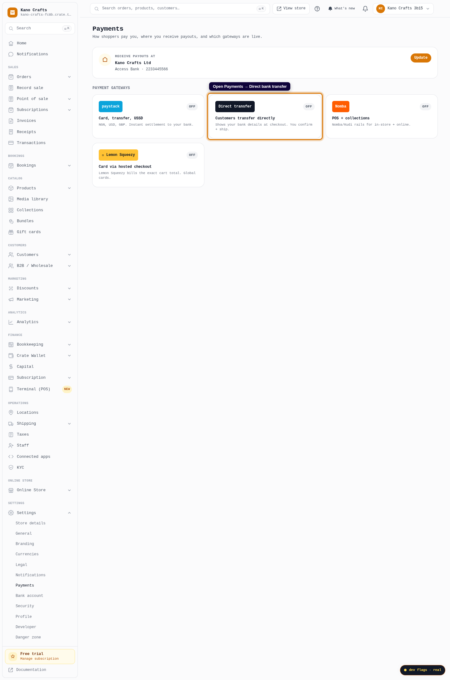 Find bank transfer in Connected apps: step 3 (web)