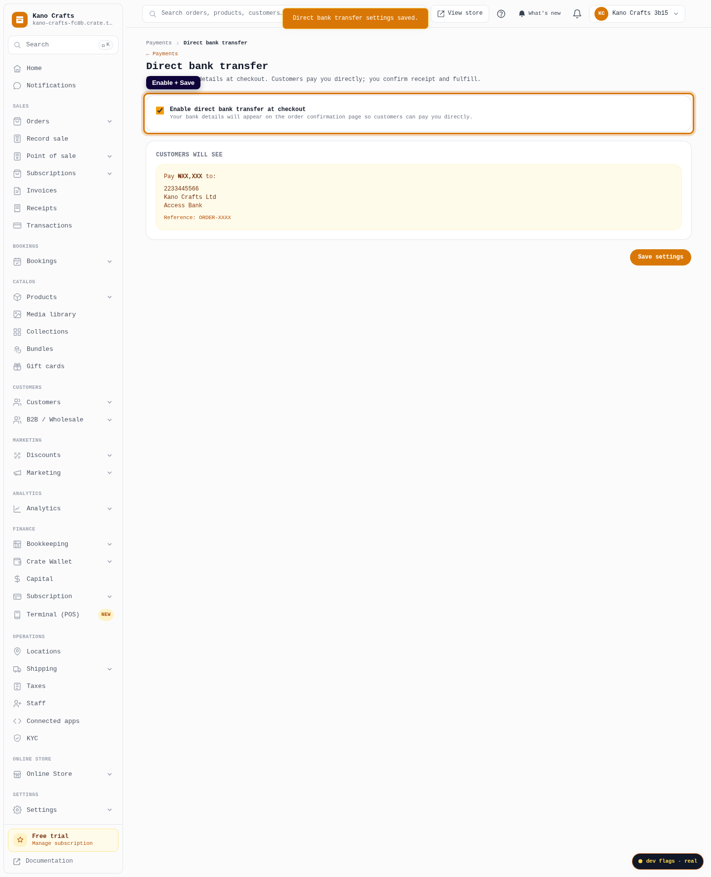 Find bank transfer in Connected apps: step 4 (web)