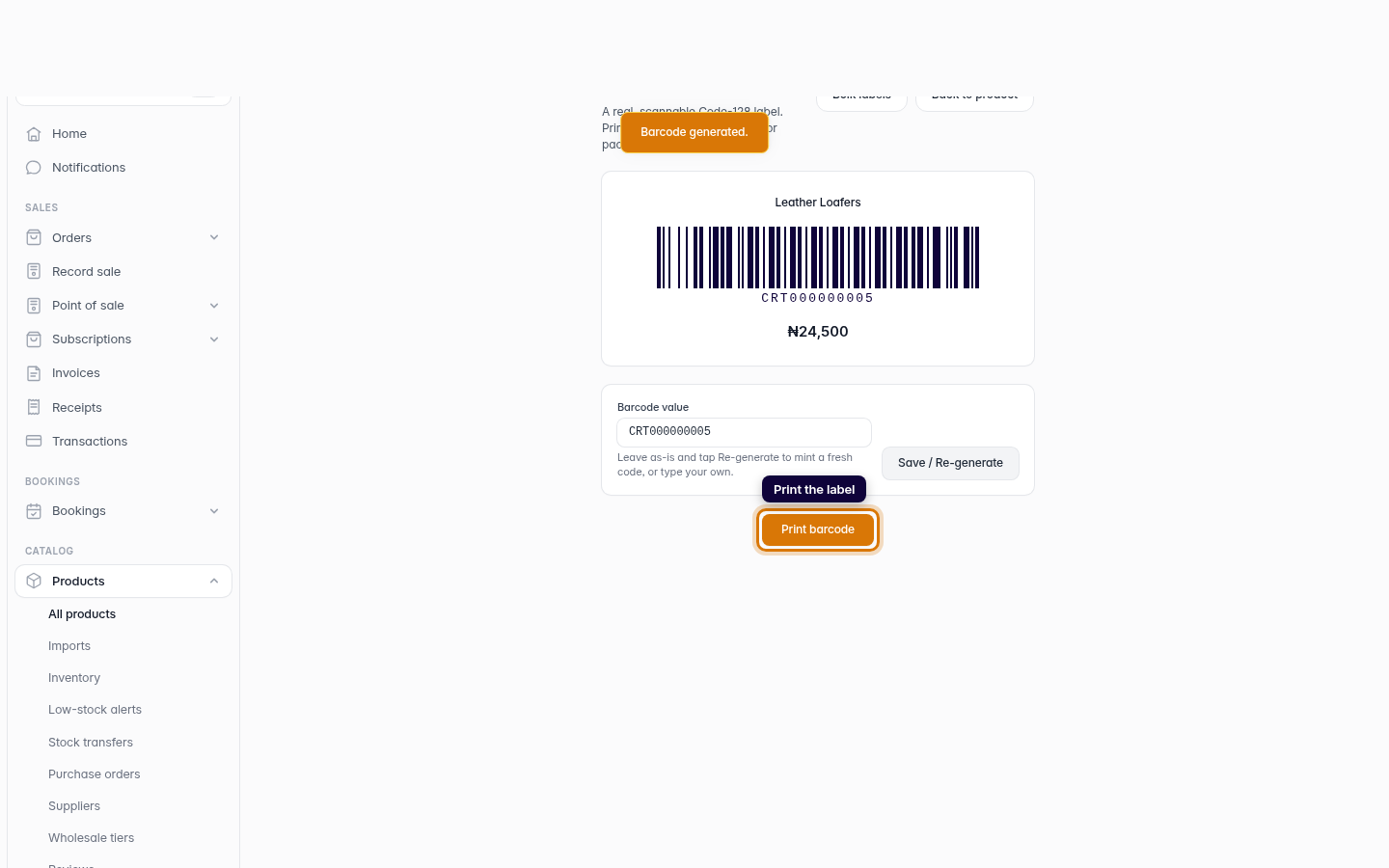 Generate and print a product barcode: step 4 (web)