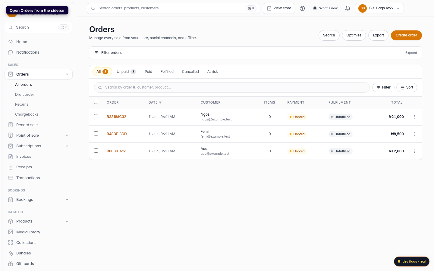 Edit several orders at once: step 1 (web)