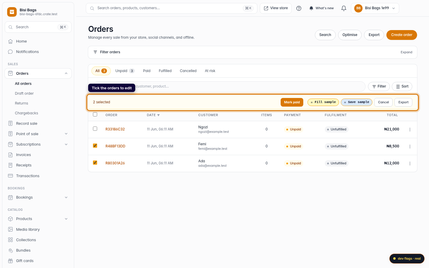 Edit several orders at once: step 2 (web)