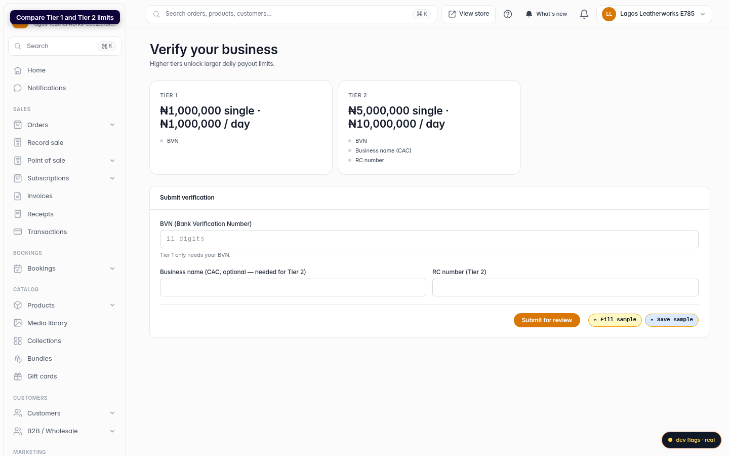 Verifying your business (KYC): step 2 (web)