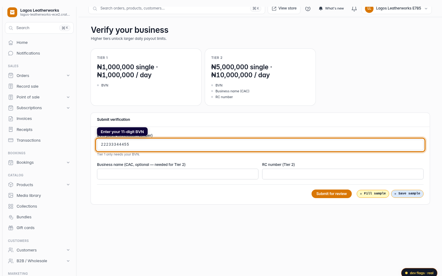 Verifying your business (KYC): step 3 (web)