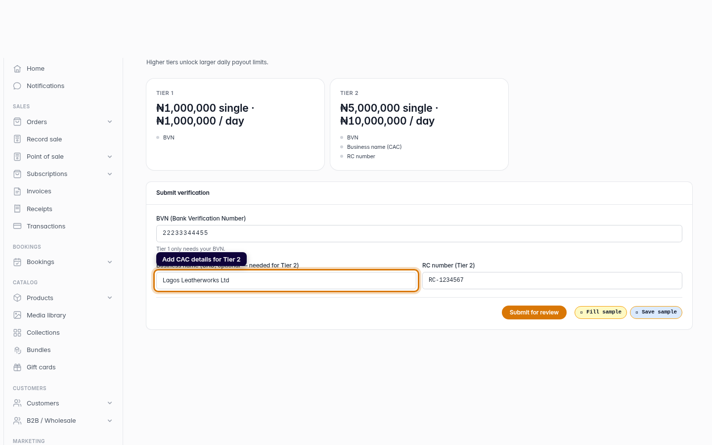 Verifying your business (KYC): step 4 (web)