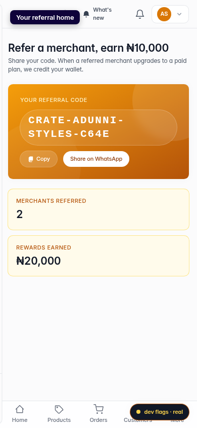 The Crate referral program: step 1 (mobile)