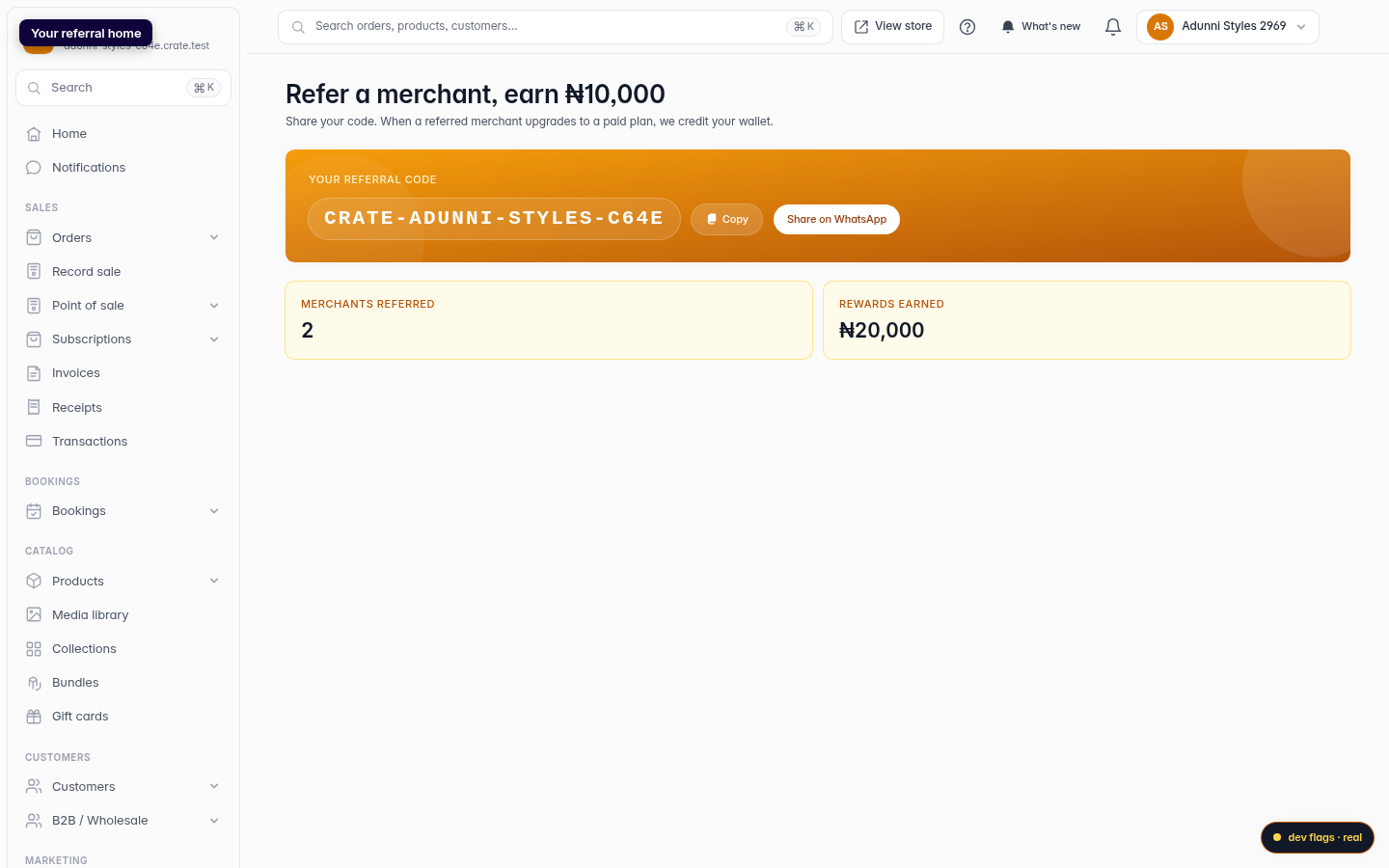 The Crate referral program: step 1 (web)