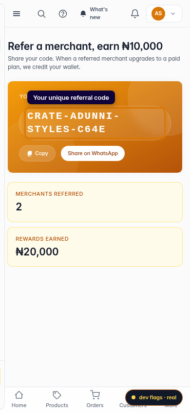 The Crate referral program: step 2 (mobile)