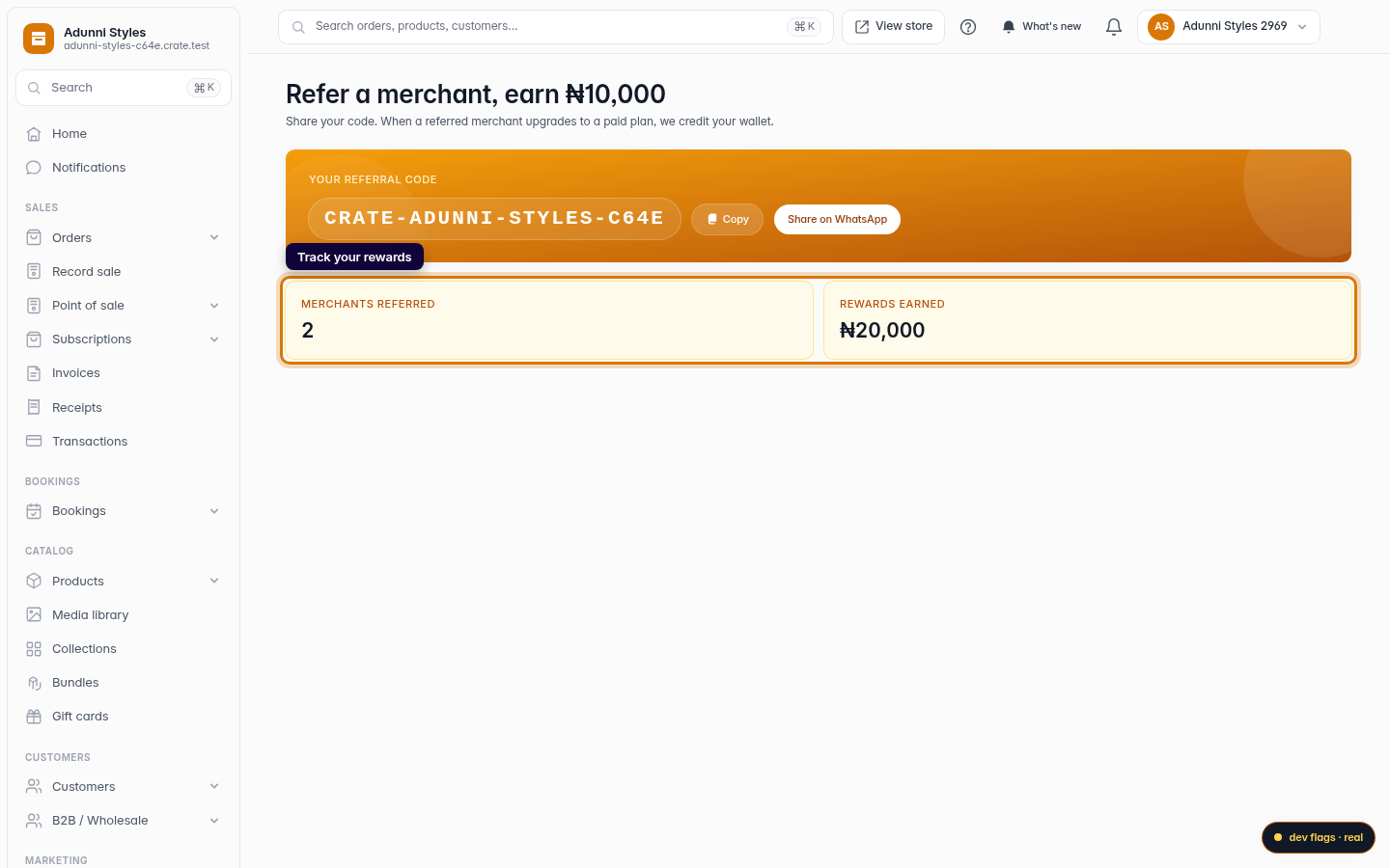 The Crate referral program: step 4 (web)
