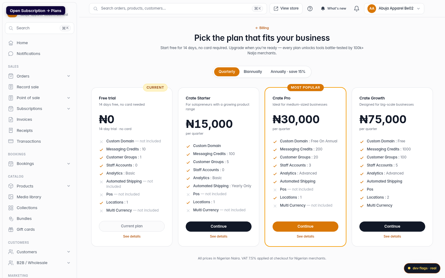 Crate subscription plans: step 1 (web)