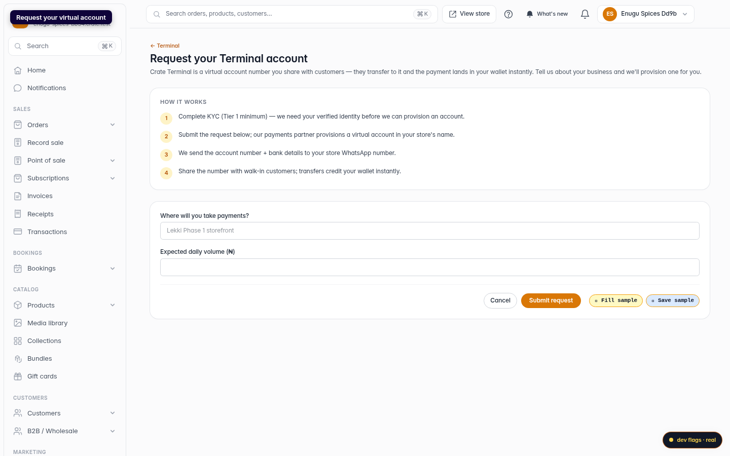 Crate Terminal: setup and user guide: step 1 (web)