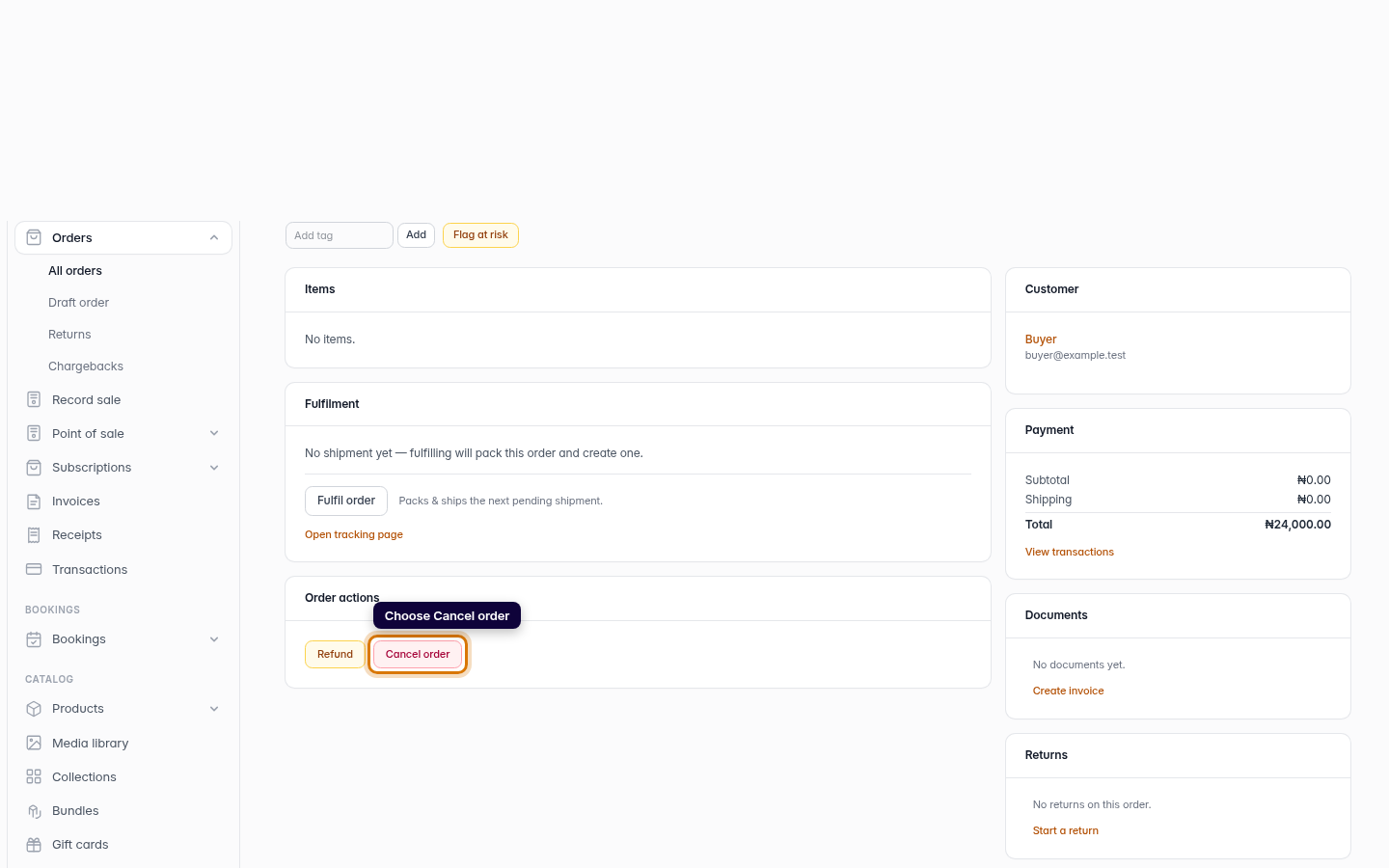 Cancelling a paid order: step 2 (web)