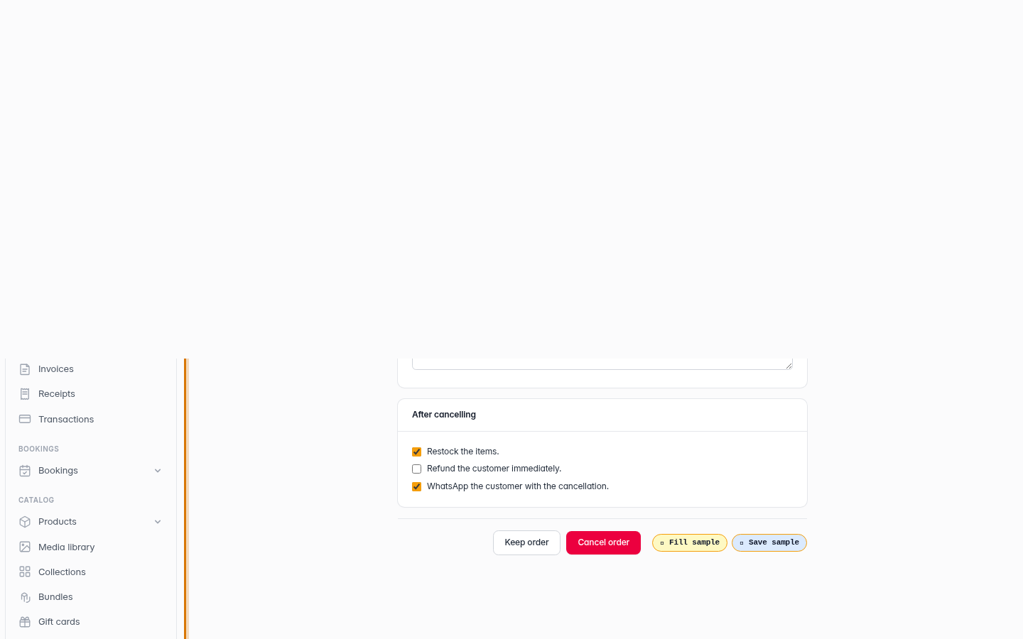 Cancelling a paid order: step 3 (web)