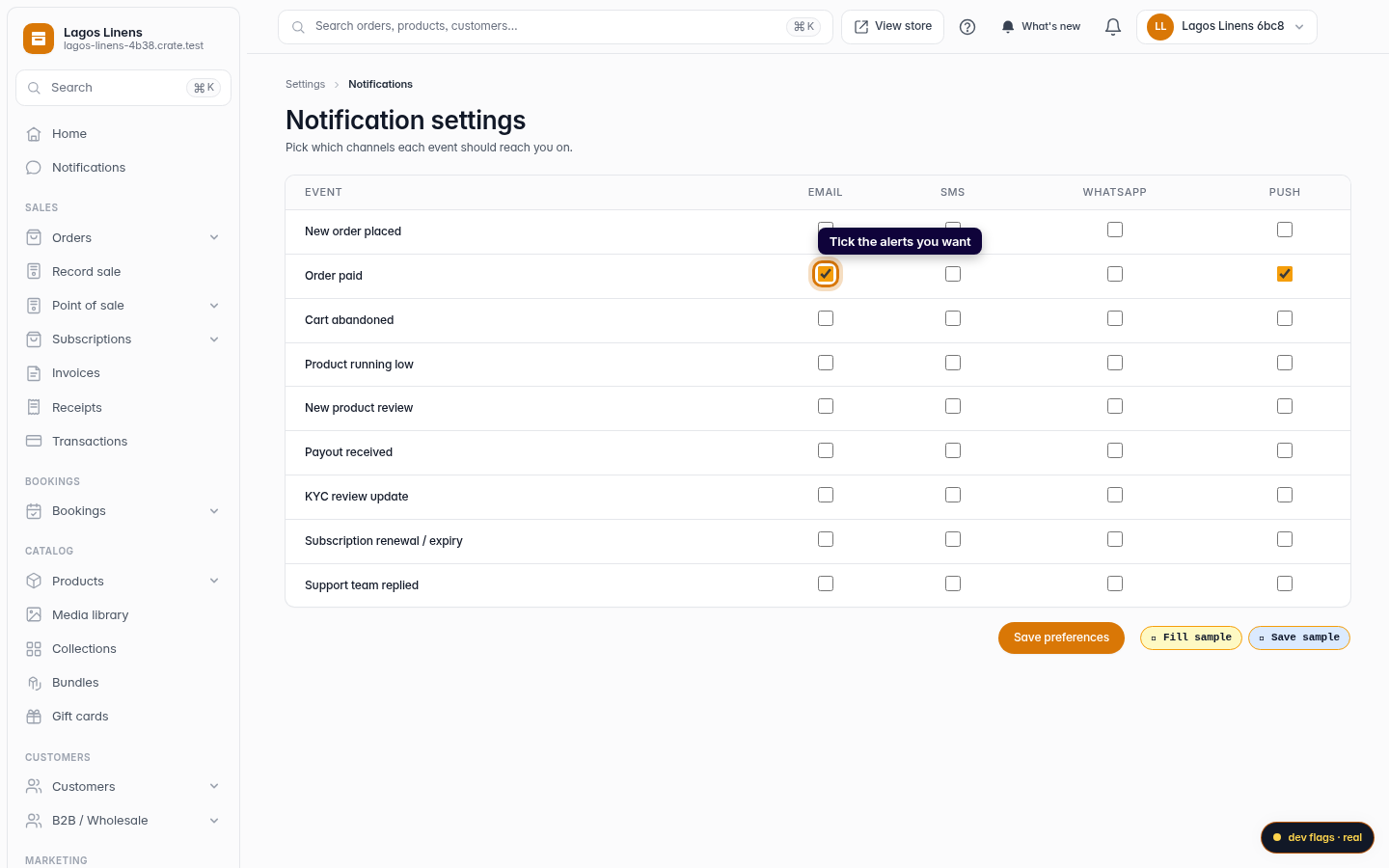 Configure notification settings: step 3 (web)