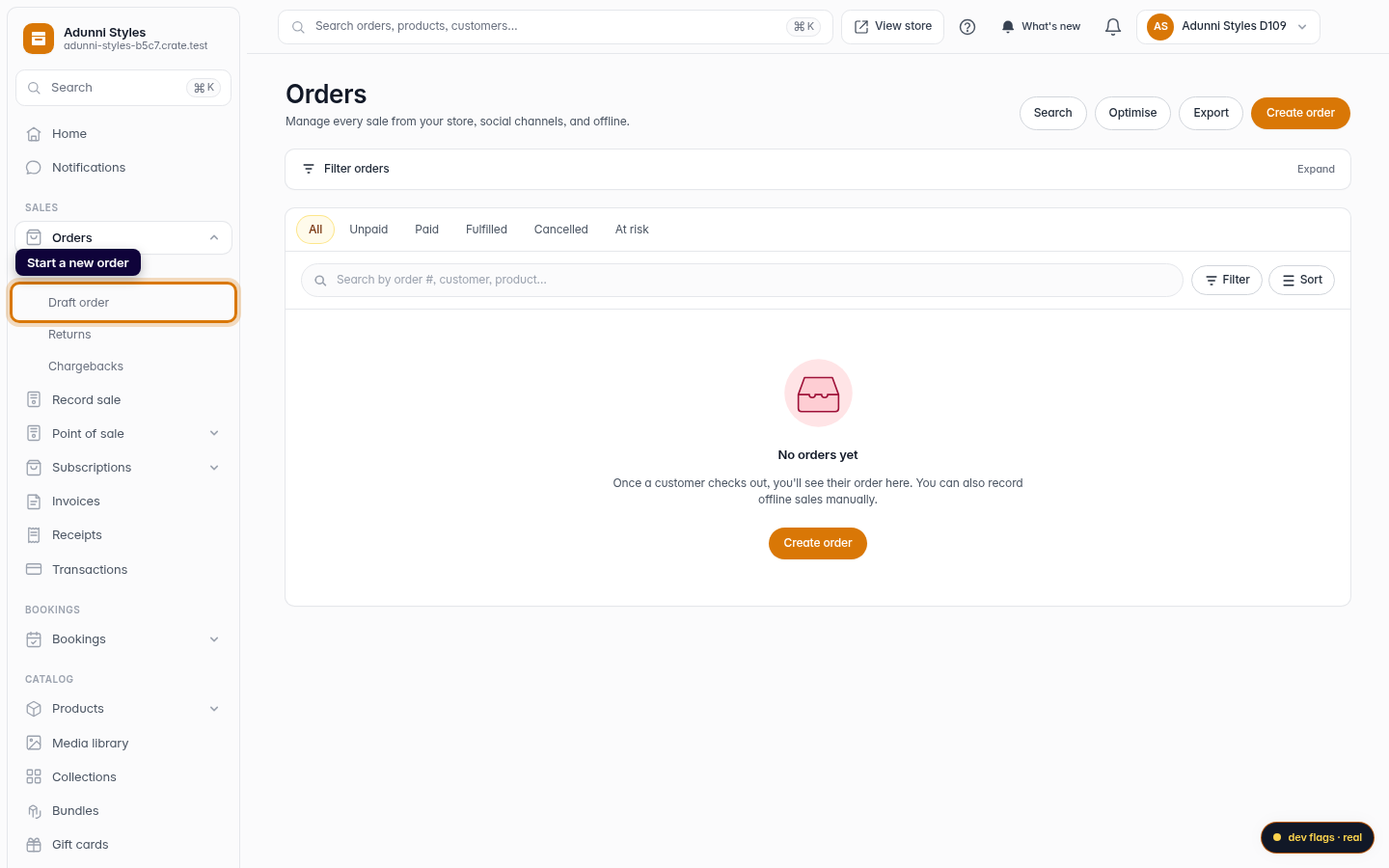 Creating an order, invoice or receipt: step 1 (web)