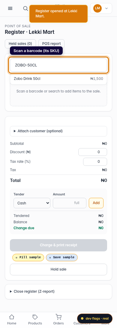 Create an order by scanning barcodes: step 3 (mobile)