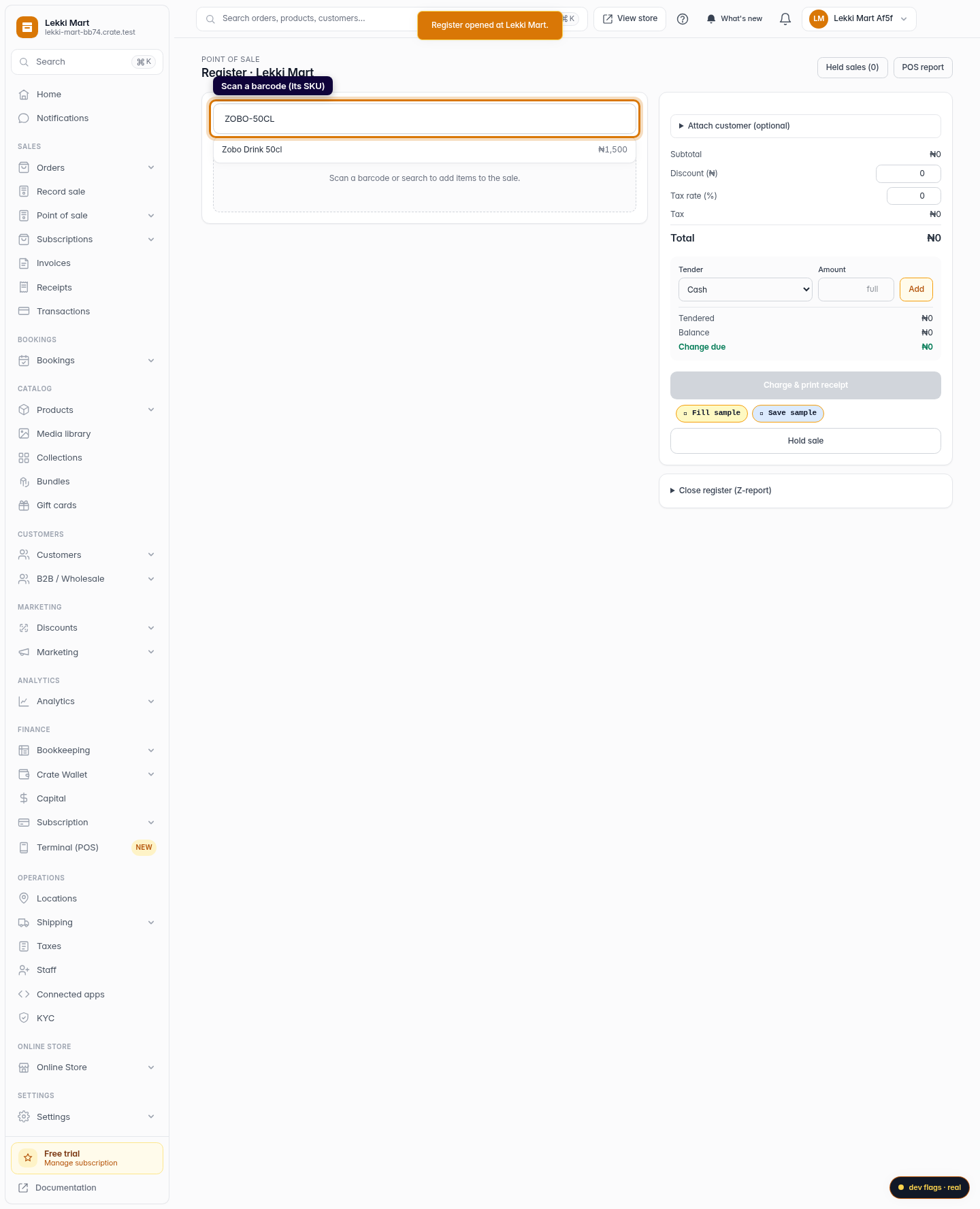 Create an order by scanning barcodes: step 3 (web)
