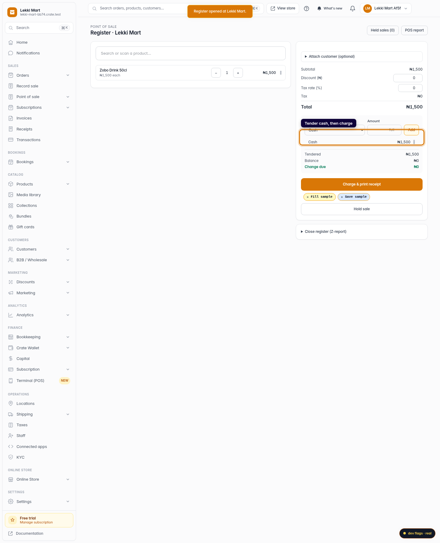 Create an order by scanning barcodes: step 5 (web)