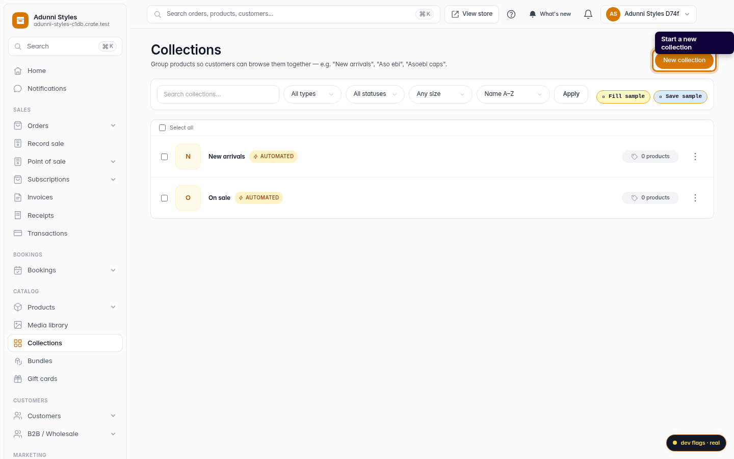 Creating and adding products to a collection: step 2 (web)