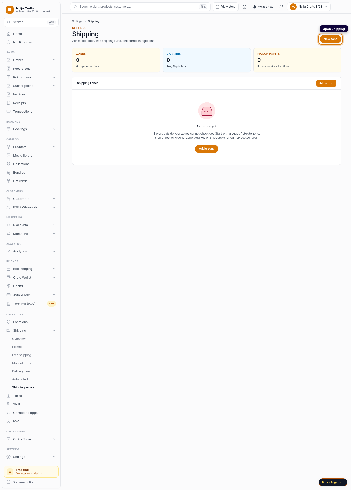 Create a delivery fee: step 1 (web)