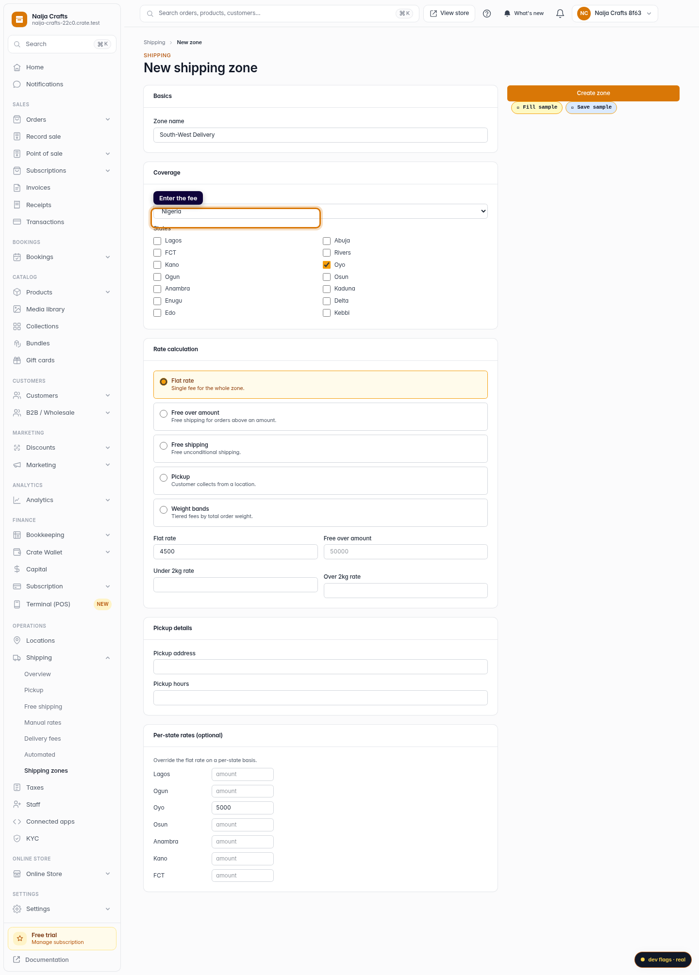 Create a delivery fee: step 5 (web)